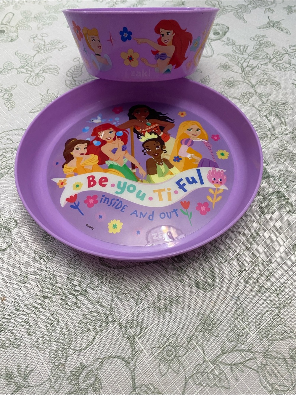 Disney Lavender Princess Kids Bowl and Plate Set NWT